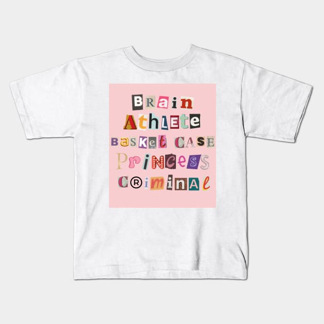 Brain Athlete Basket Case Princess Criminal Breakfast Club Print Kids T-Shirt by madiwestdal
